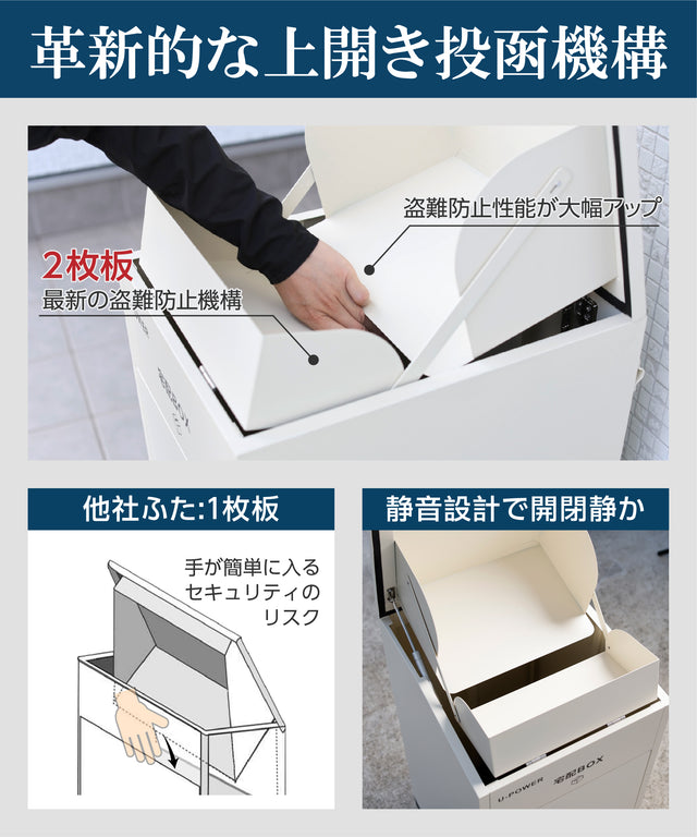 U-POWER 宅配ボックス(黒) 置き配ボックス 宅配BOX 大容量 157L 防水 屋外 戸建て用 盗難防止