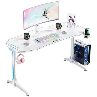 U-POWER ゲーミングデスク [日本メーカー監修] LED 幅140cm×奥行65cm パソコンデスク PCデスク ホワイト