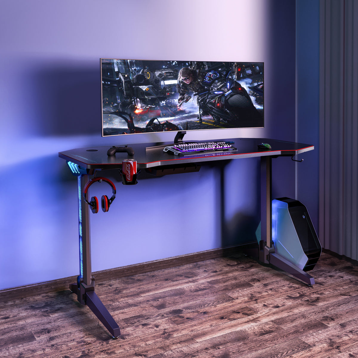 JC-2 ゲーミングデスク LED付き 幅140cm×奥行65cm